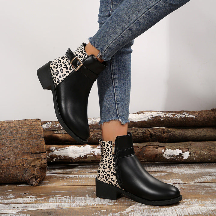 Jennie | Women’s ankle boots with leopard print, round toe and block heel