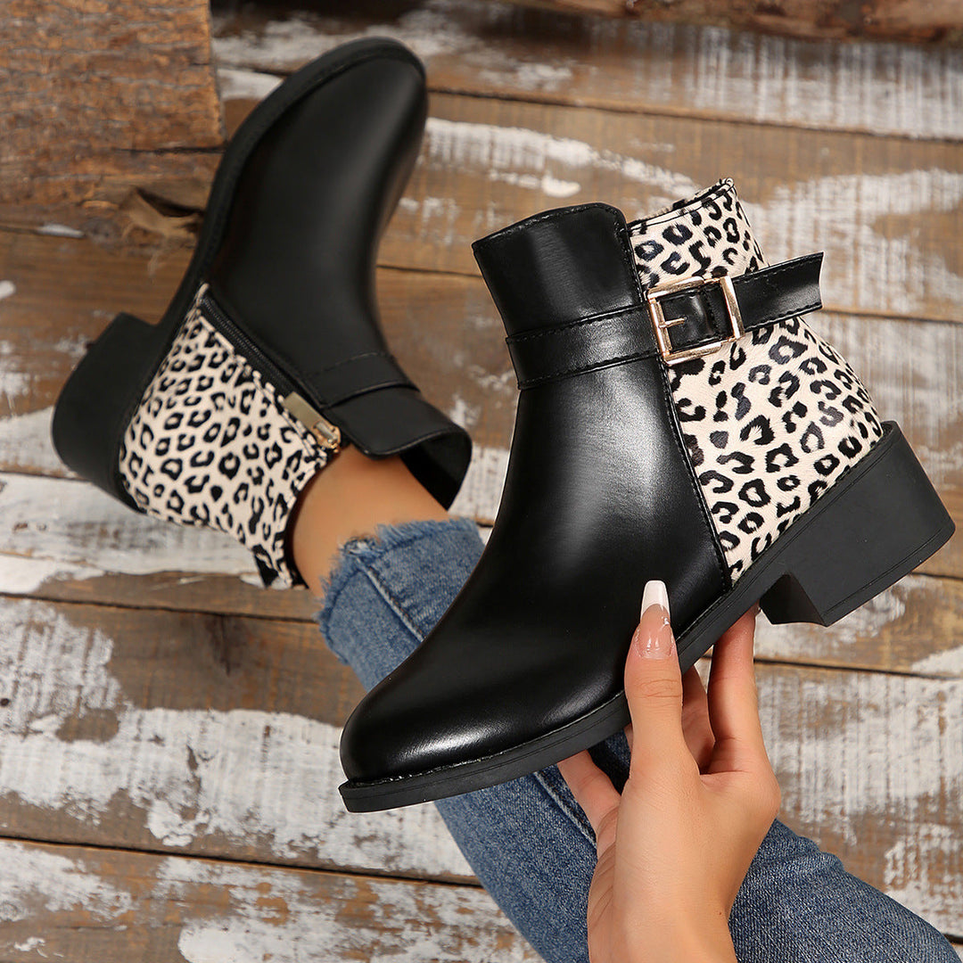 Jennie | Women’s ankle boots with leopard print, round toe and block heel