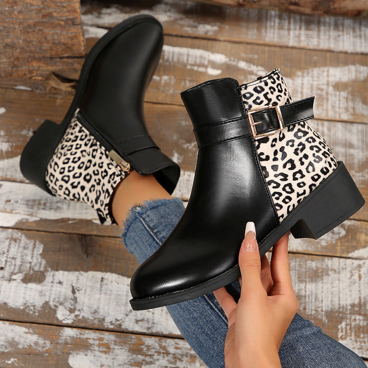 Jennie | Women’s ankle boots with leopard print, round toe and block heel