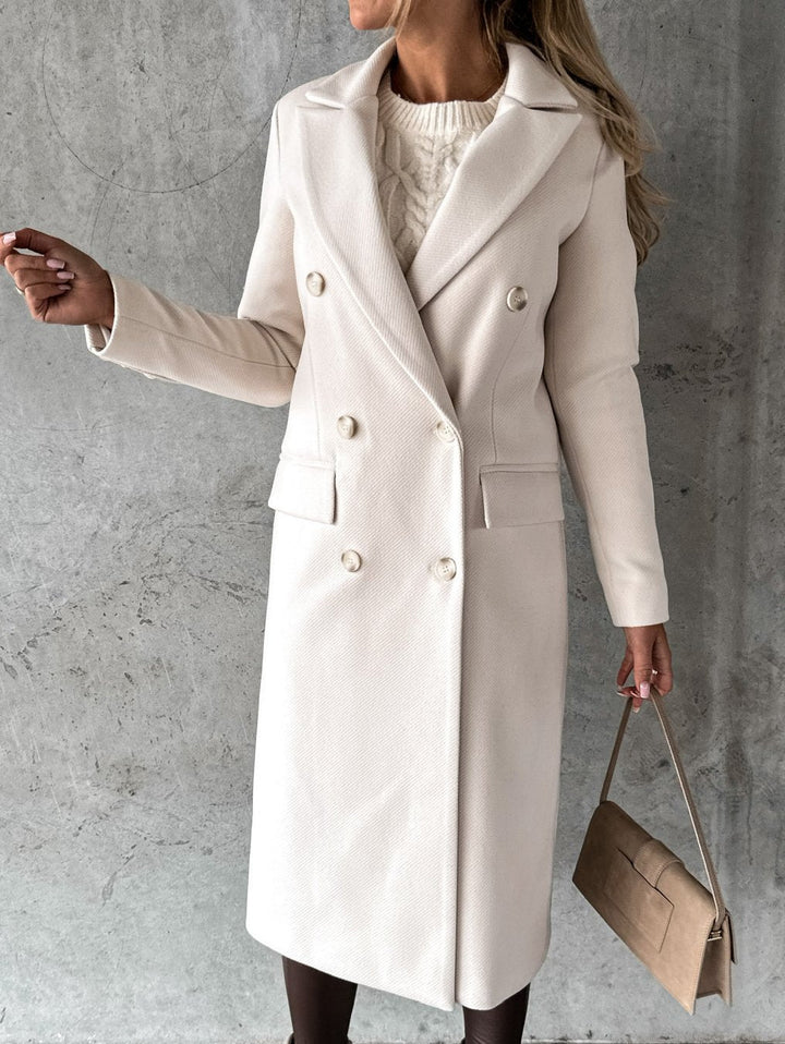 Olivia | Women’s long double-breasted coat with straight fit and blazer collar