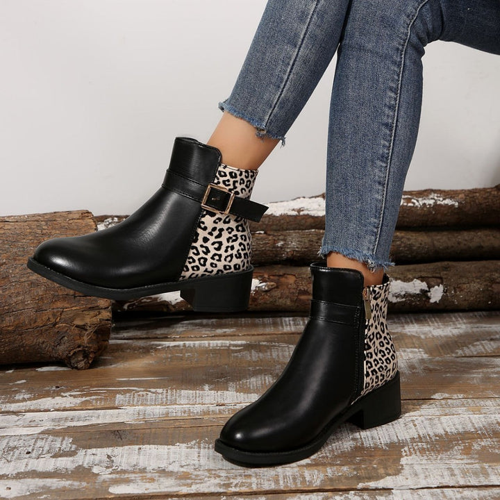 Jennie | Women’s ankle boots with leopard print, round toe and block heel