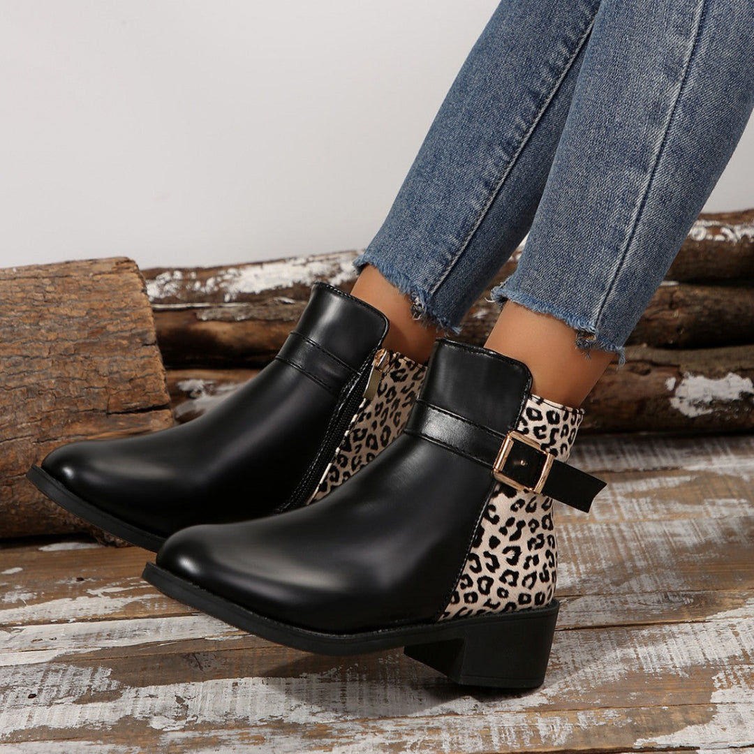 Jennie | Women’s ankle boots with leopard print, round toe and block heel