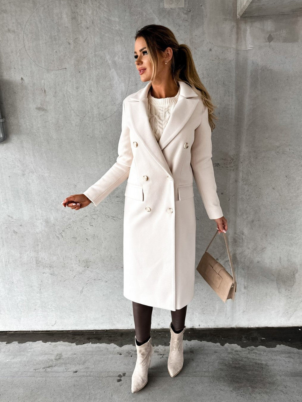 Olivia | Women’s long double-breasted coat with straight fit and blazer collar