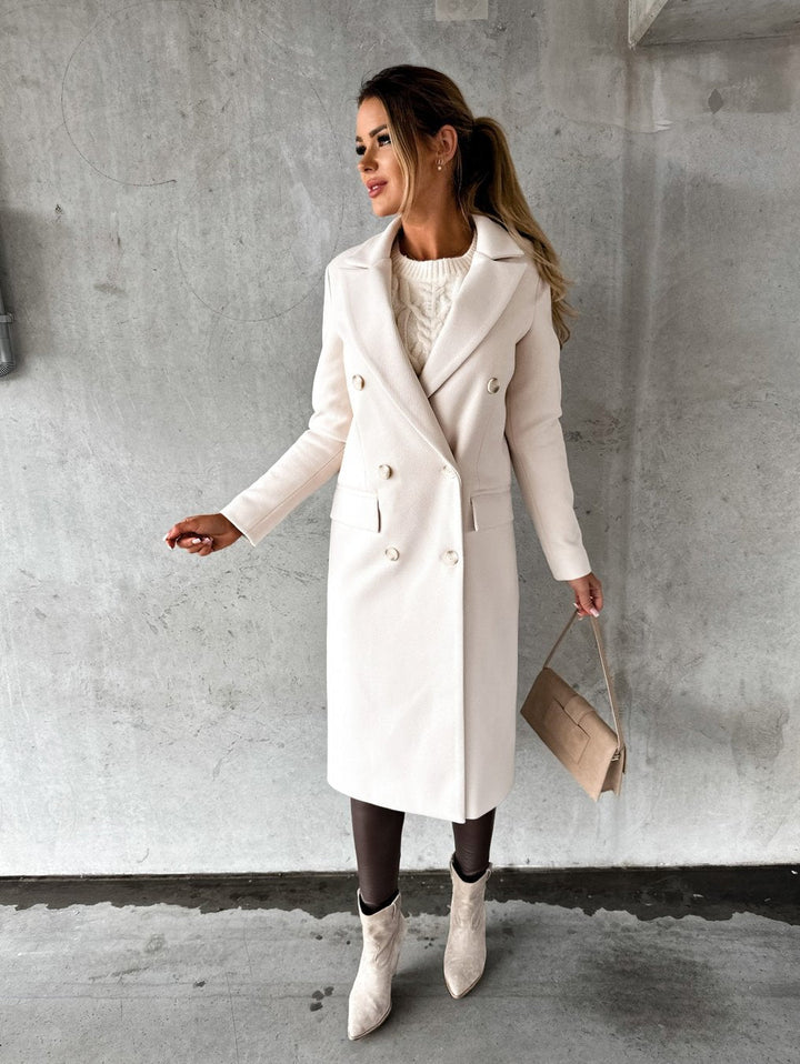 Olivia | Women’s long double-breasted coat with straight fit and blazer collar