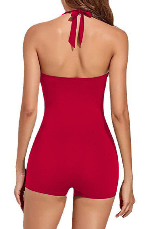 Nancy | Women’s one-piece swimsuit with halter neck and boyleg cut