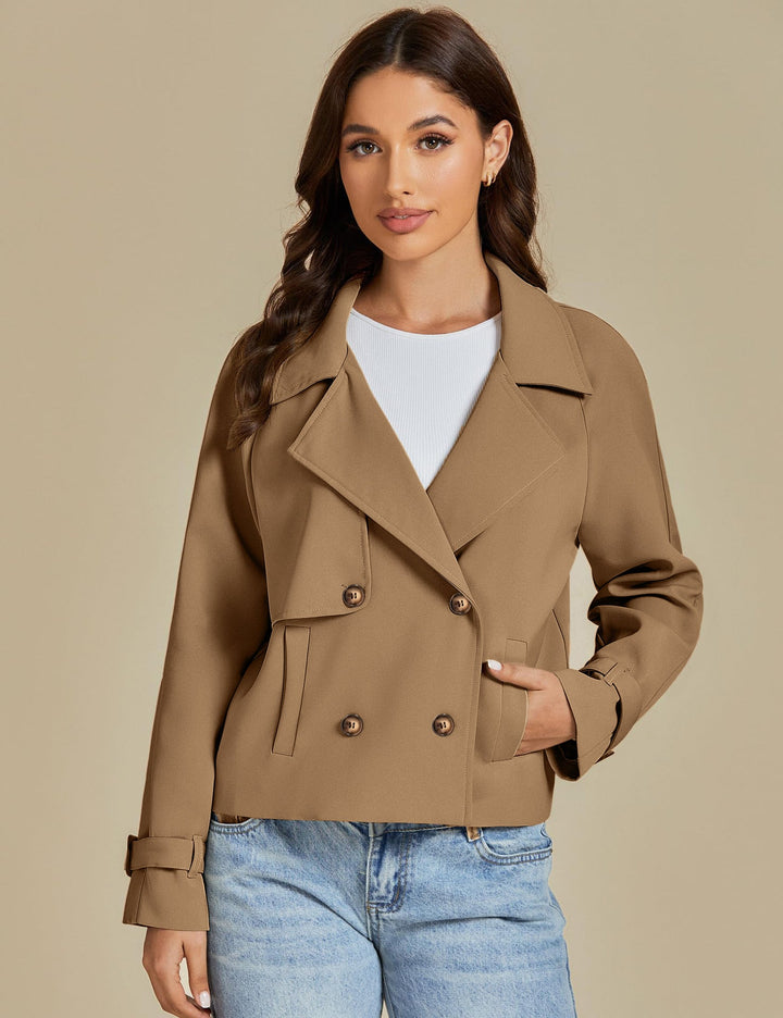 Arly | Women’s short trench coat with double-breasted design and notch lapel