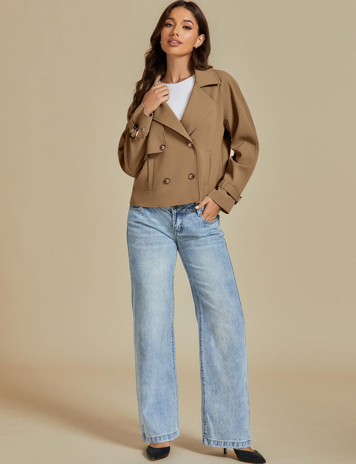 Arly | Women’s short trench coat with double-breasted design and notch lapel