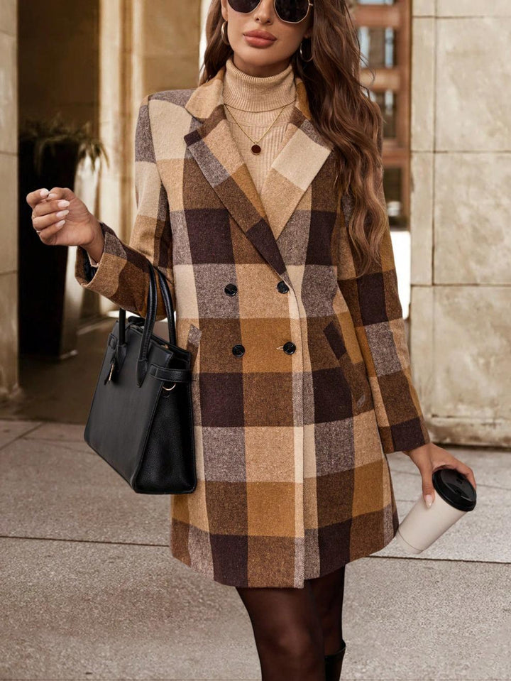 Marie | Women’s long coat with check pattern and blazer collar