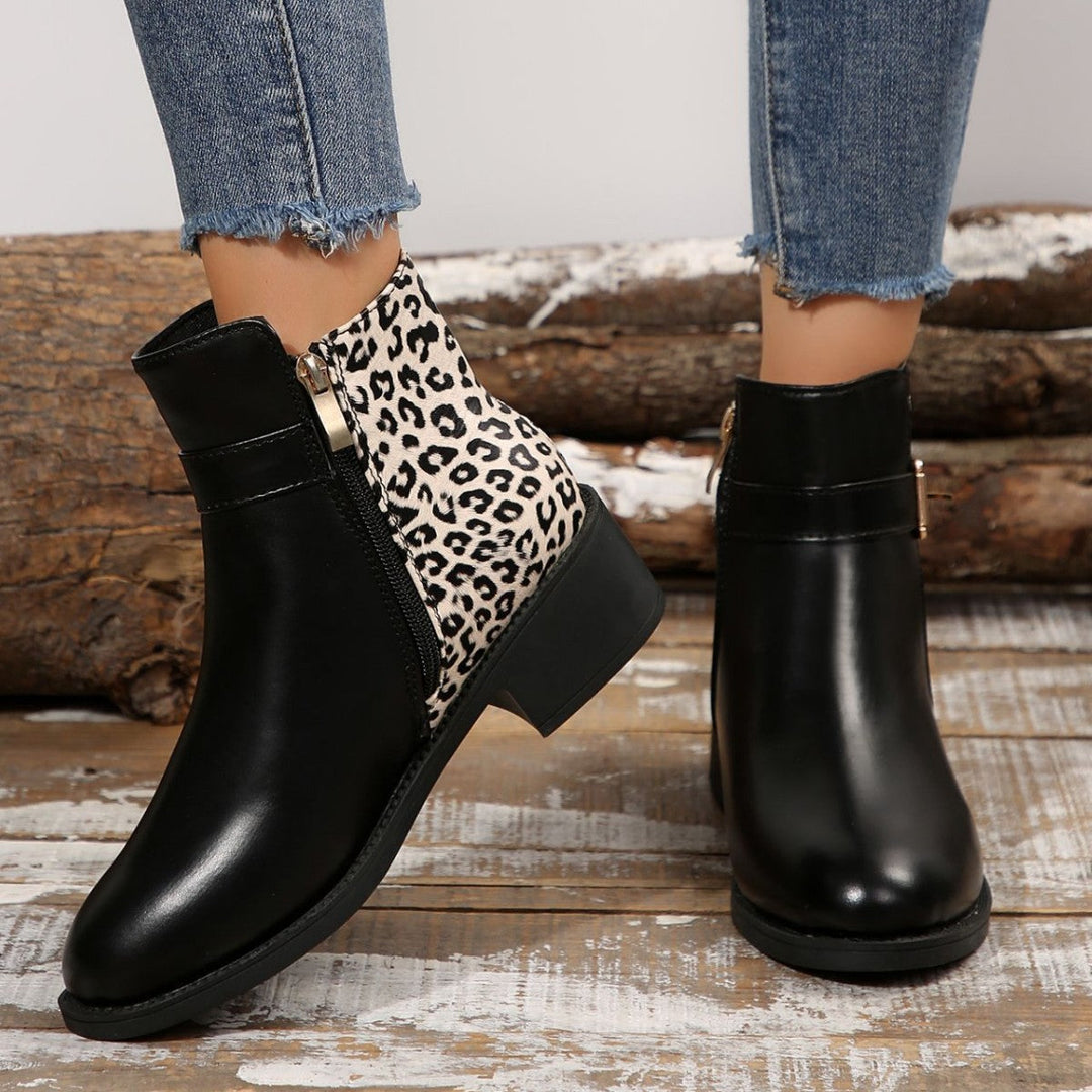 Jennie | Women’s ankle boots with leopard print, round toe and block heel