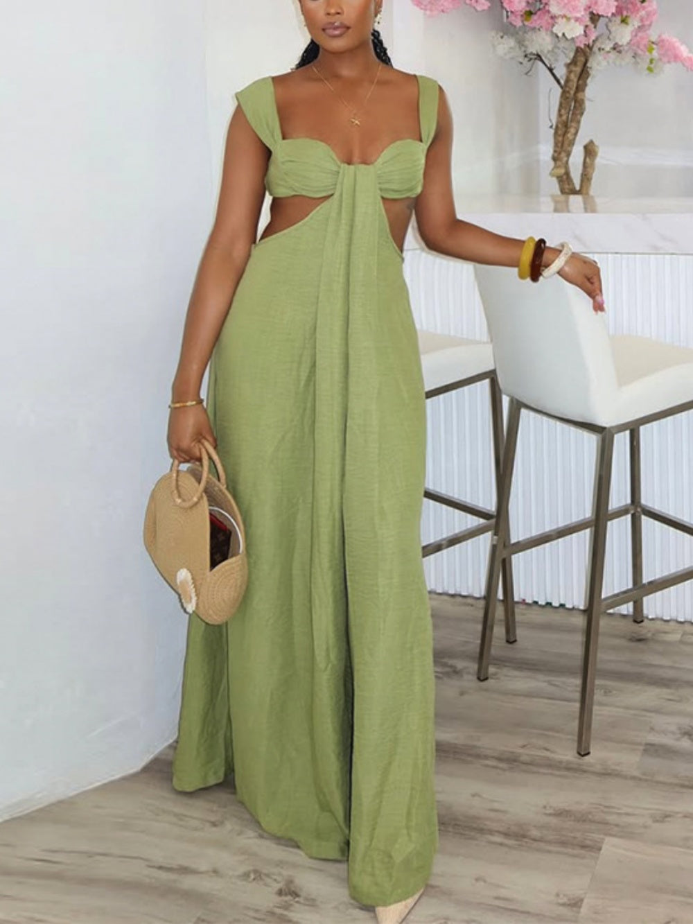Aixirt | Women’s sleeveless jumpsuit with high waist and wide leg