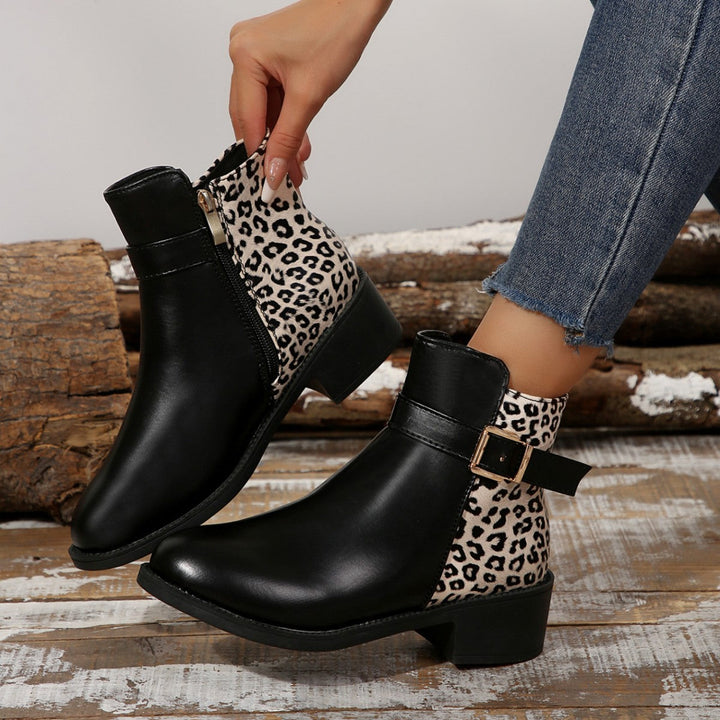 Jennie | Women’s ankle boots with leopard print, round toe and block heel