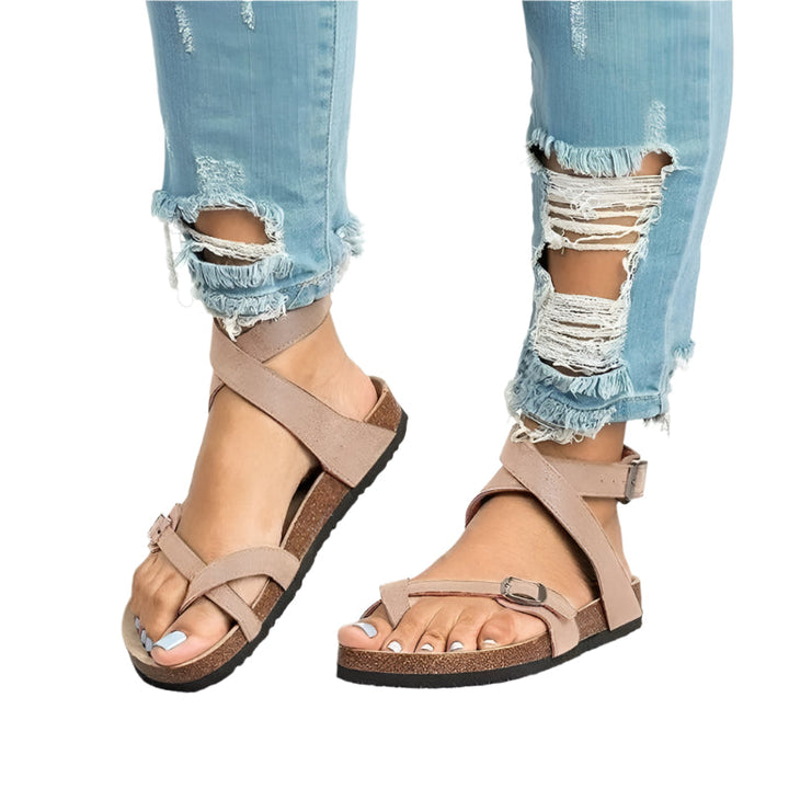Maria | Women’s flat strappy sandals with buckle closure