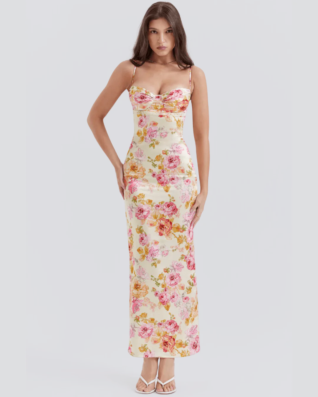 Alicia | Women’s floral maxi dress with flutter sleeves and defined waist