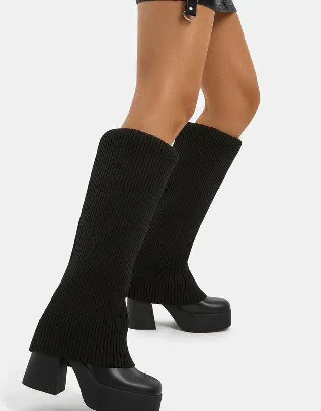 Rafaella | Women’s faux leather platform boots with ribbed knit detail