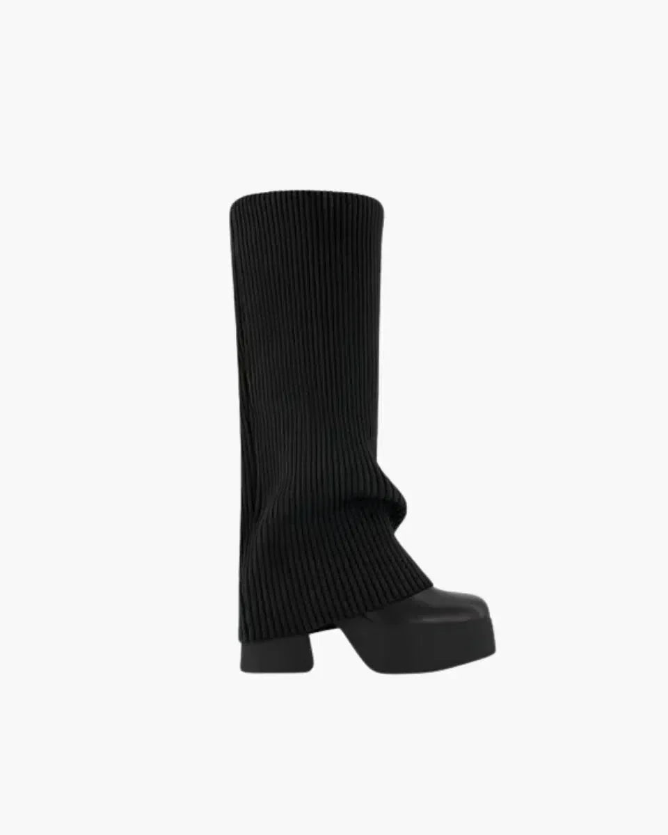 Rafaella | Women’s faux leather platform boots with ribbed knit detail