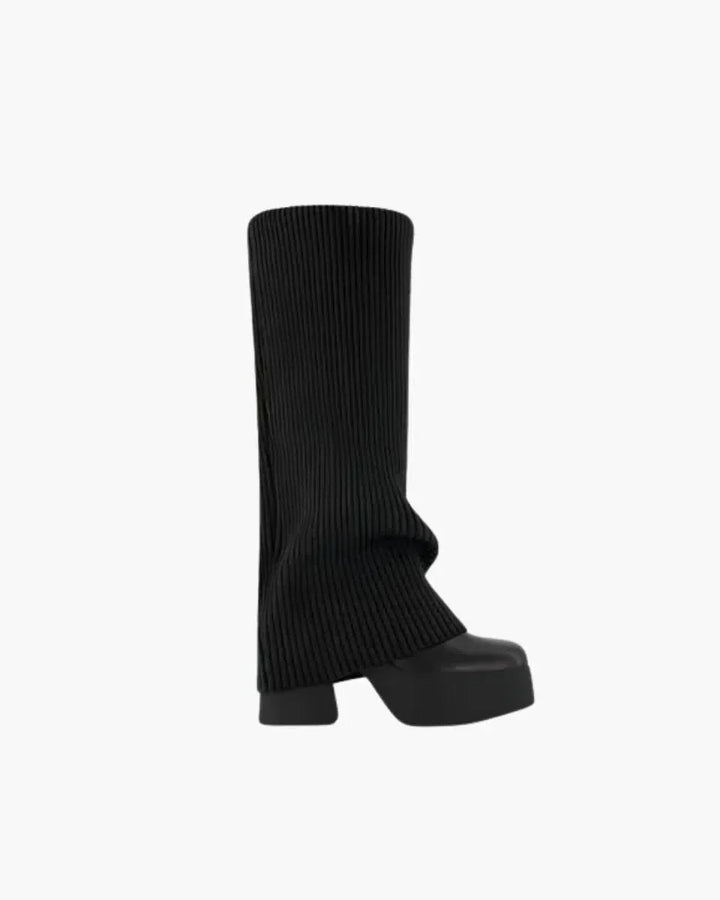 Rafaella | Women’s faux leather platform boots with ribbed knit detail