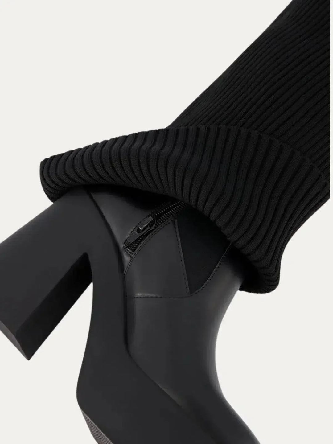 Rafaella | Women’s faux leather platform boots with ribbed knit detail