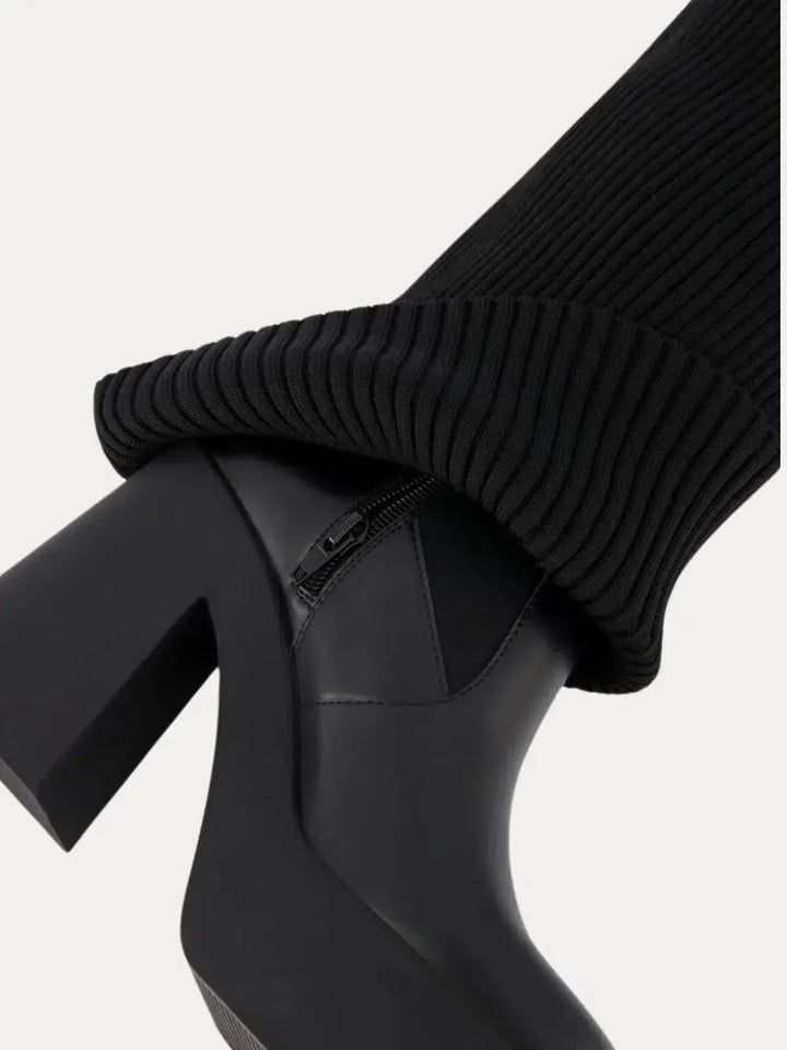 Rafaella | Women’s faux leather platform boots with ribbed knit detail