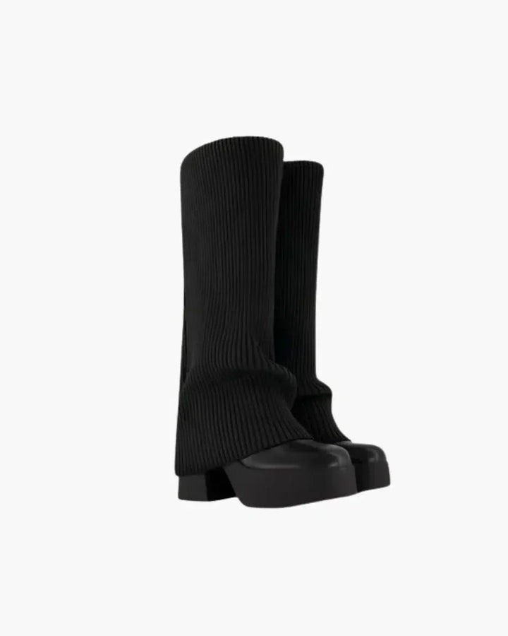 Rafaella | Women’s faux leather platform boots with ribbed knit detail
