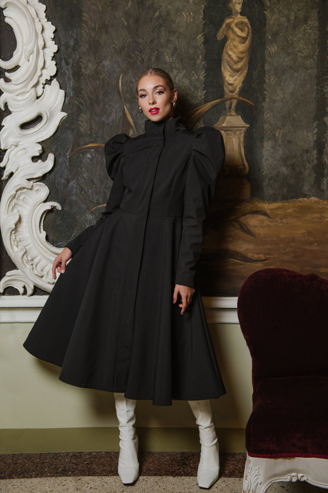Yasmin | Women’s single-breasted A-line trench coat with balloon sleeves