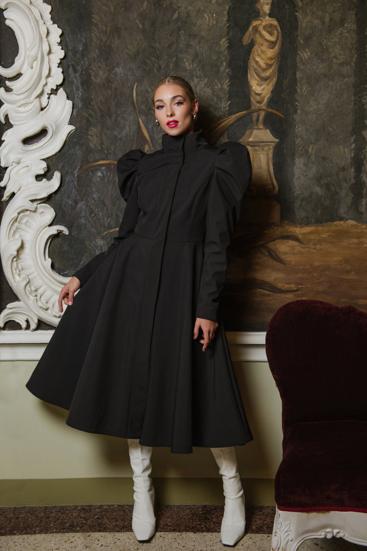 Yasmin | Women’s single-breasted A-line trench coat with balloon sleeves