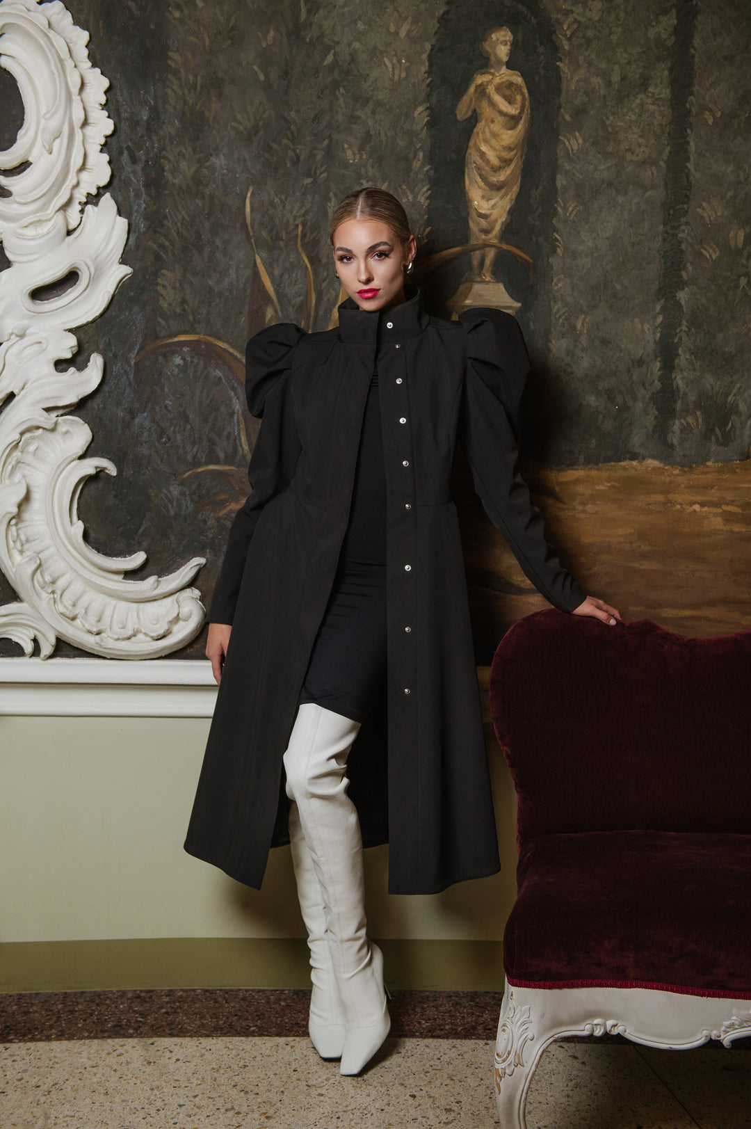 Yasmin | Women’s single-breasted A-line trench coat with balloon sleeves