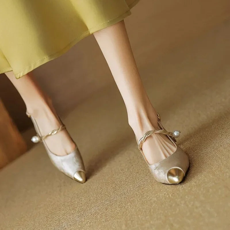 Olive | Women’s elegant slingback heels with pearl detail