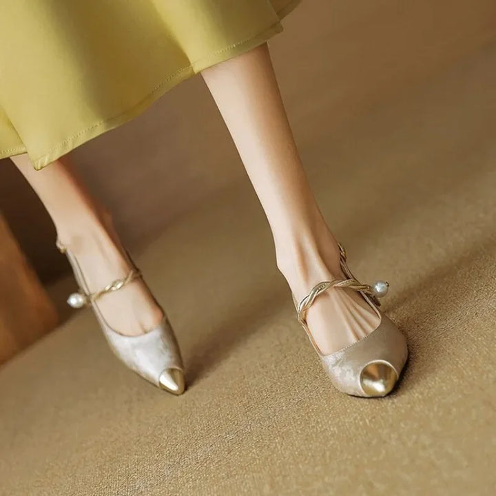 Olive | Women’s elegant slingback heels with pearl detail