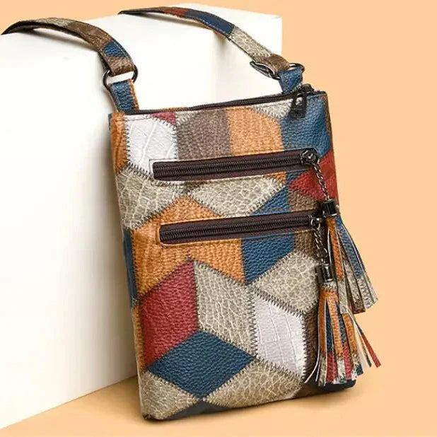 Paige | Women’s crossbody bag with patchwork panels and zip compartments