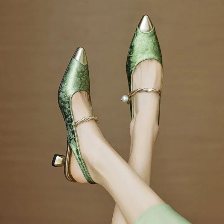 Olive | Women’s elegant slingback heels with pearl detail