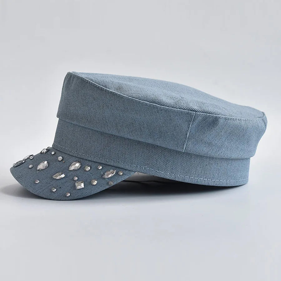 Alana | Women’s denim cabbie hat with gemstone accents
