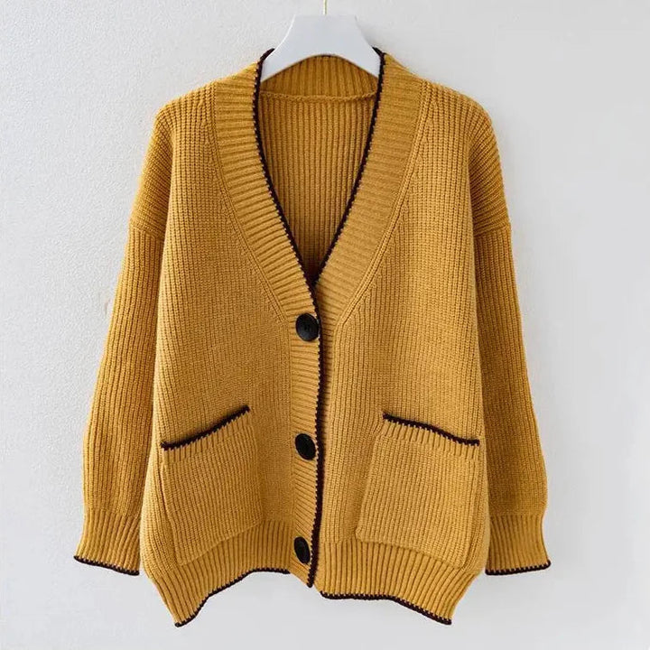 Neriza | Women’s oversized v-neck cardigan with contrast trim