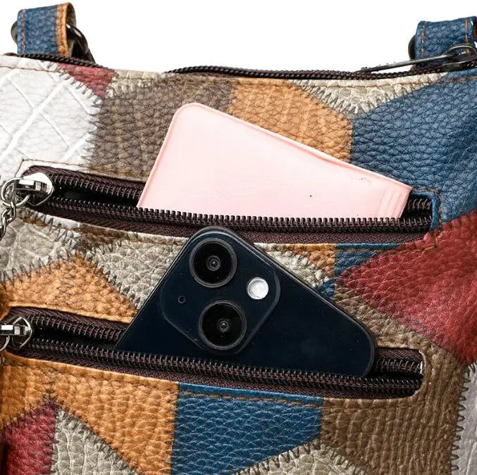 Paige | Women’s crossbody bag with patchwork panels and zip compartments