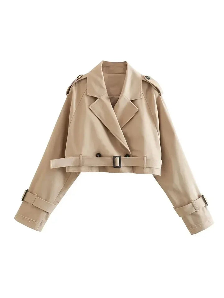 Ivory | Women’s cropped trench coat with oversized fit and structured collar