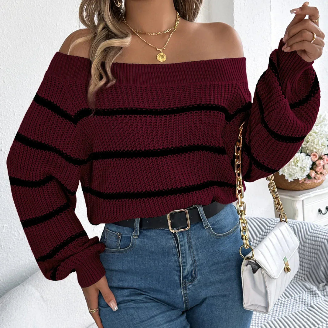 Belle | Women’s striped off shoulder knitted sweater