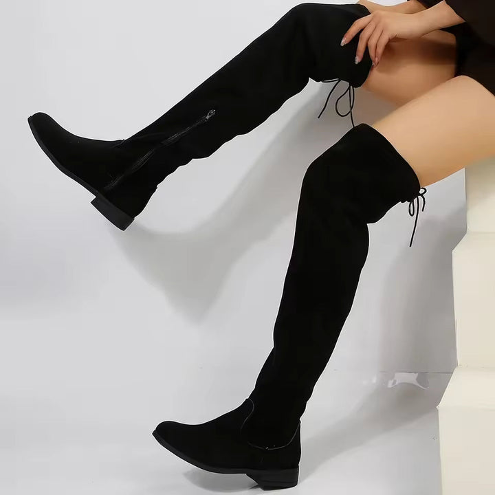 Elowyn | Thigh-high boots with zipper and lace-up detail