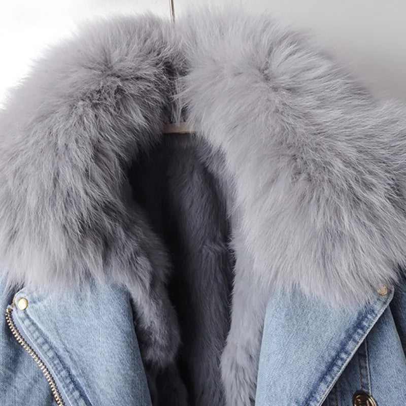 Elena | Women’s faux fur collared denim jacket