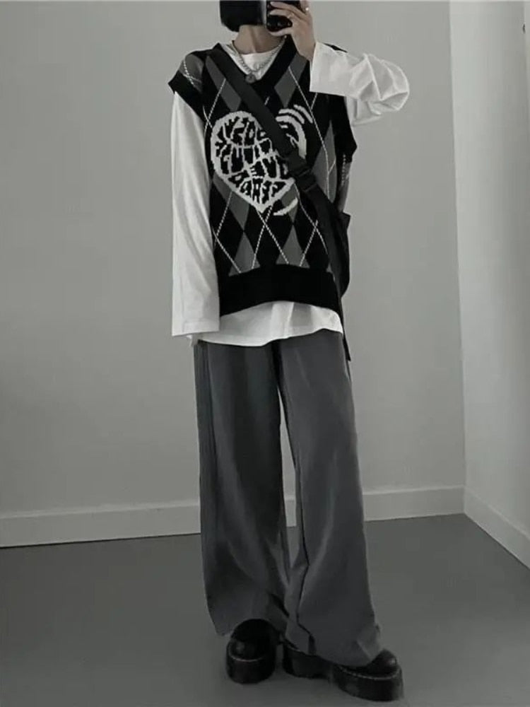 Mitch | Women’s argyle sweater vest with graphic heart design