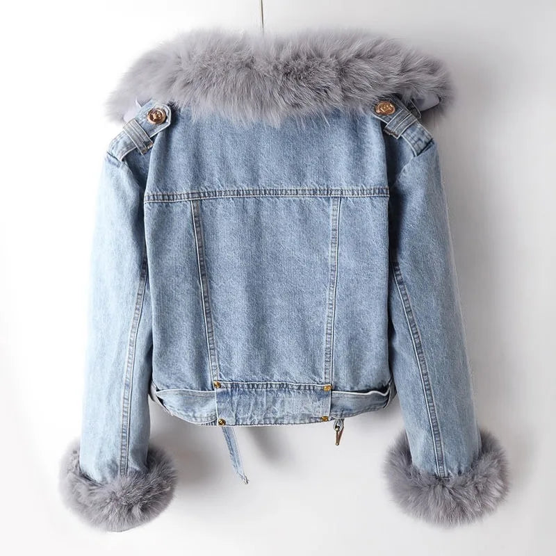 Elena | Women’s faux fur collared denim jacket