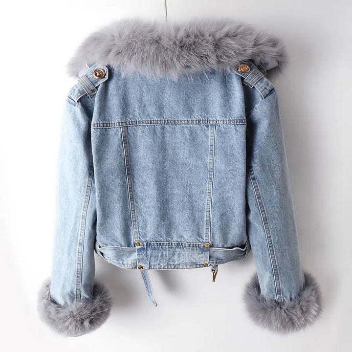 Elena | Women’s faux fur collared denim jacket