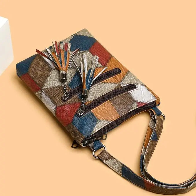 Paige | Women’s crossbody bag with patchwork panels and zip compartments