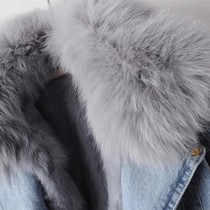 Celestine | Women’s denim jacket with faux-fur cuffs and plush lining