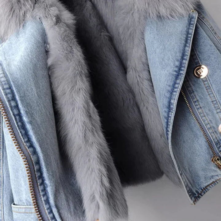 Celestine | Women’s denim jacket with faux-fur cuffs and plush lining