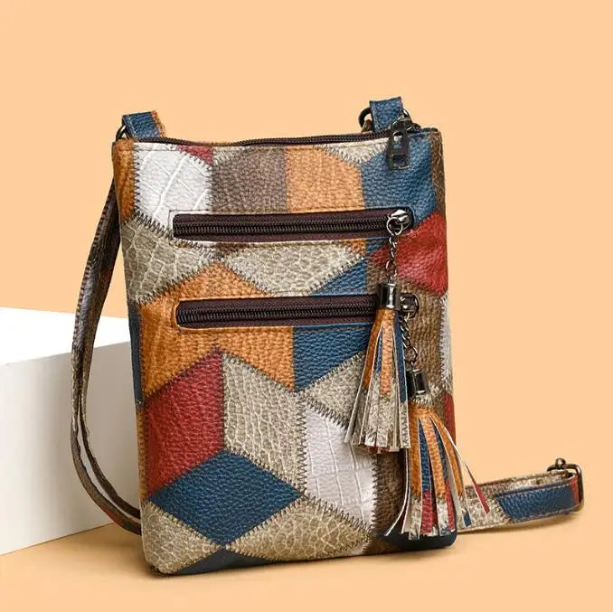 Paige | Women’s crossbody bag with patchwork panels and zip compartments