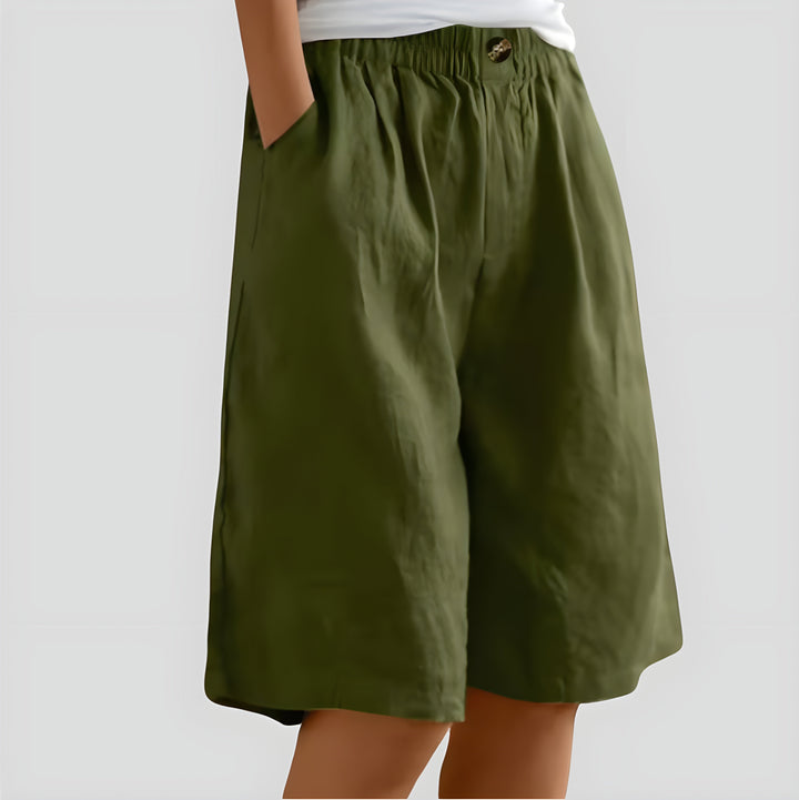 Alia | Wide-leg linen shorts with stretch waistband