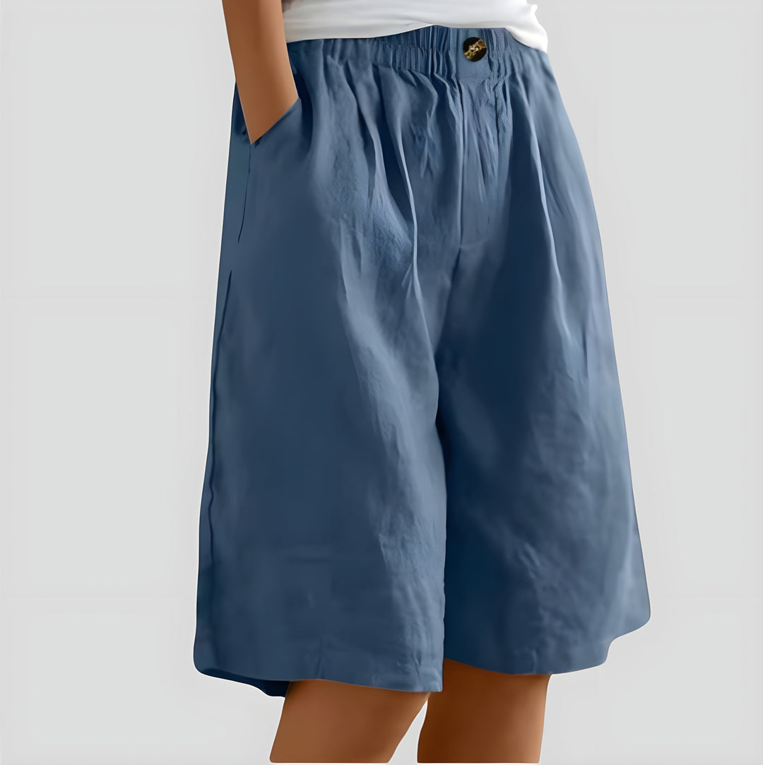 Alia | Wide-leg linen shorts with stretch waistband