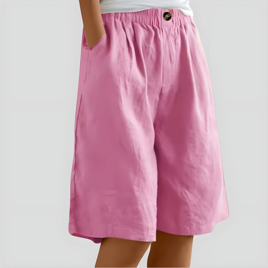Alia | Wide-leg linen shorts with stretch waistband