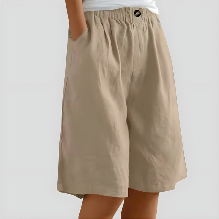 Alia | Wide-leg linen shorts with stretch waistband