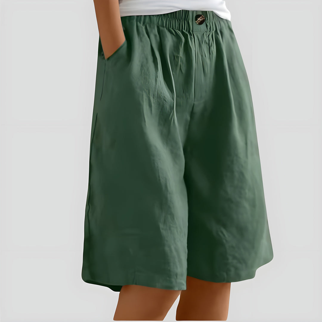 Alia | Wide-leg linen shorts with stretch waistband
