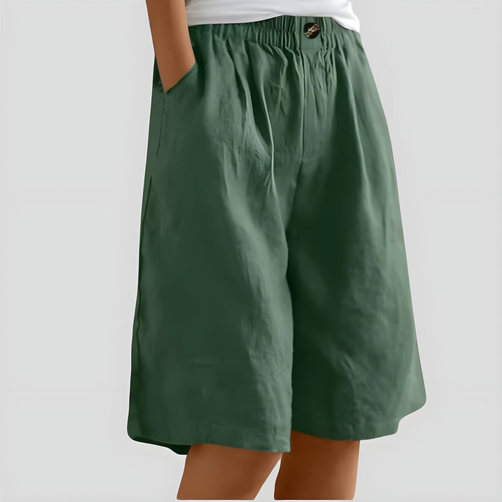 Alia | Wide-leg linen shorts with stretch waistband
